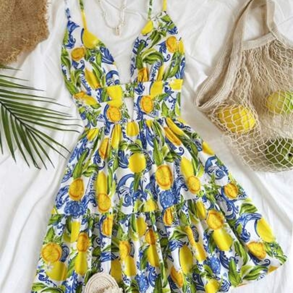 Floral Yellow and Blue Summer Dress